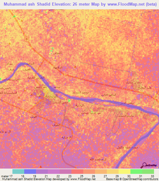 Muhammad ash Shadid,Iraq Elevation Map
