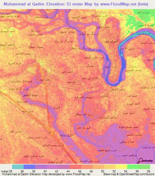 Muhammad al Qadim,Iraq Elevation Map