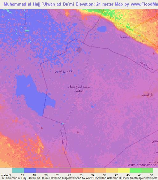 Muhammad al Hajj `Ulwan ad Da`mi,Iraq Elevation Map