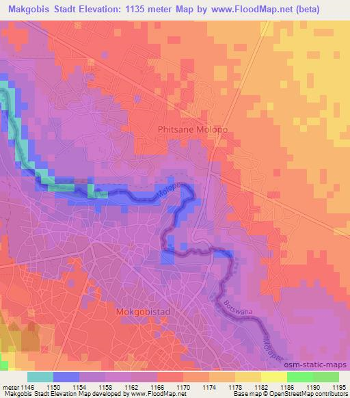 Makgobis Stadt,South Africa Elevation Map