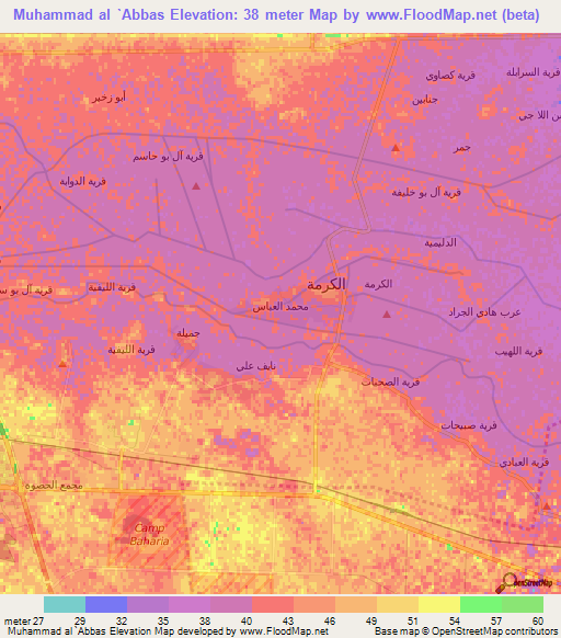 Muhammad al `Abbas,Iraq Elevation Map