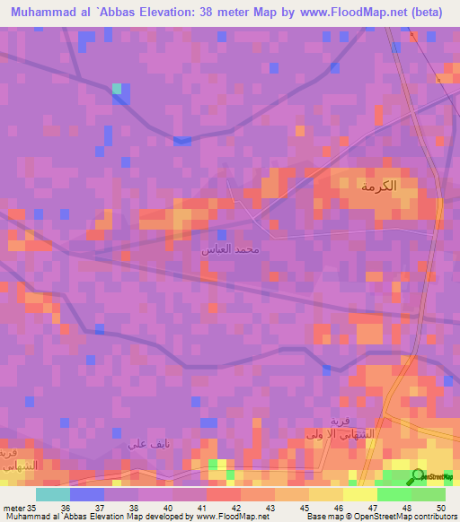 Muhammad al `Abbas,Iraq Elevation Map