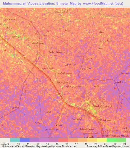 Muhammad al `Abbas,Iraq Elevation Map