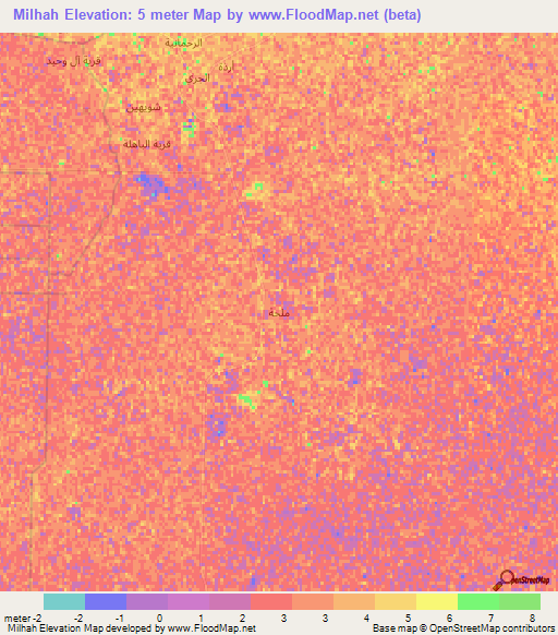 Milhah,Iraq Elevation Map