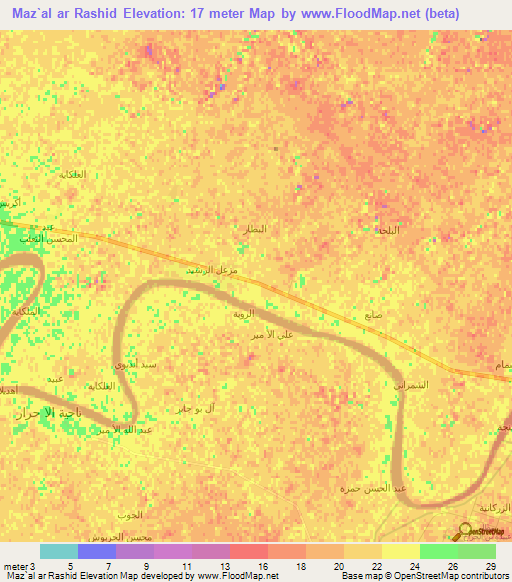 Maz`al ar Rashid,Iraq Elevation Map