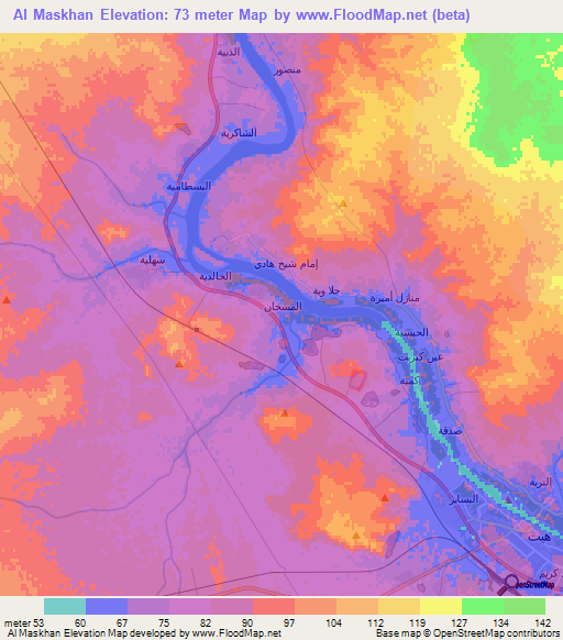 Al Maskhan,Iraq Elevation Map