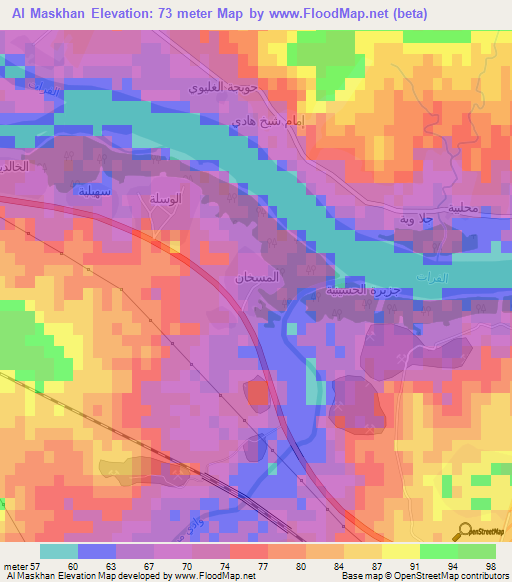 Al Maskhan,Iraq Elevation Map