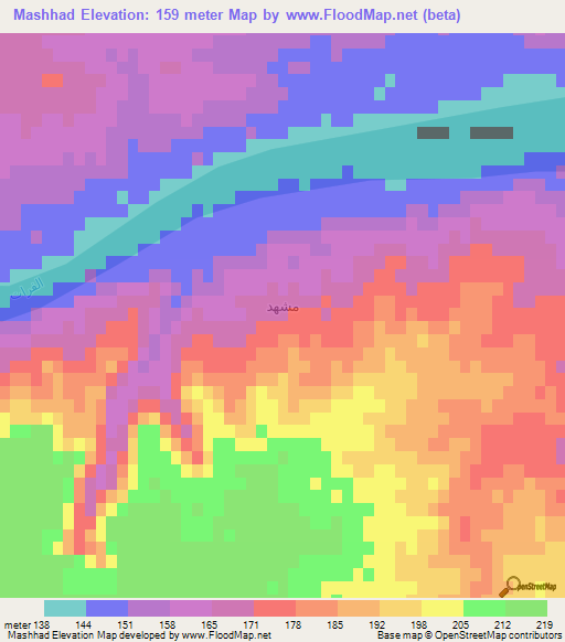 Mashhad,Iraq Elevation Map