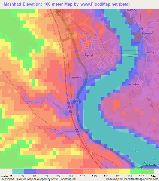 Mashhad,Iraq Elevation Map