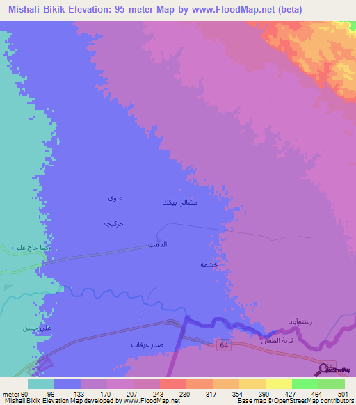 Mishali Bikik,Iraq Elevation Map