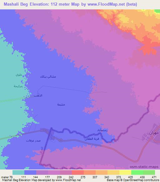 Mashali Beg,Iraq Elevation Map