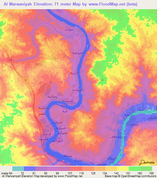 Al Marwaniyah,Iraq Elevation Map