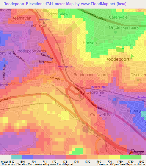 Roodepoort,South Africa Elevation Map