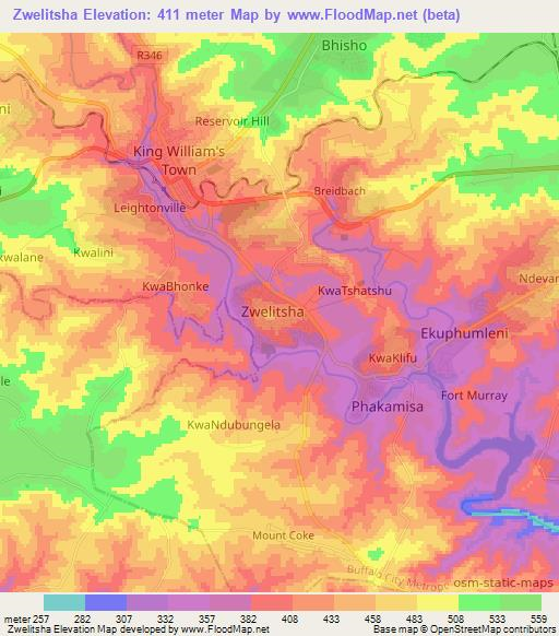 Zwelitsha,South Africa Elevation Map