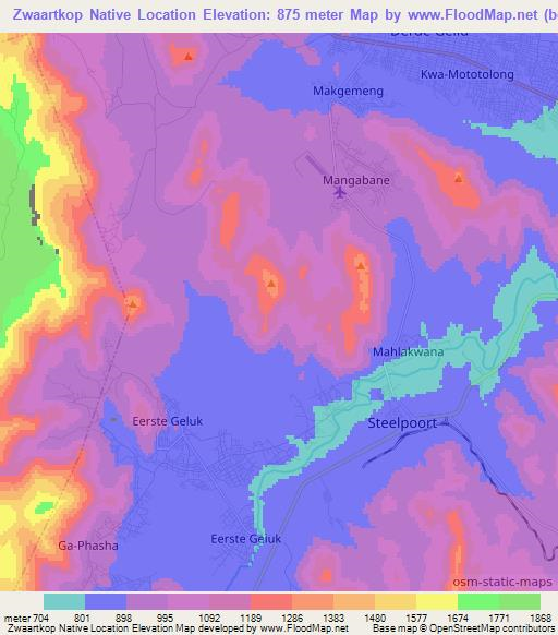 Zwaartkop Native Location,South Africa Elevation Map