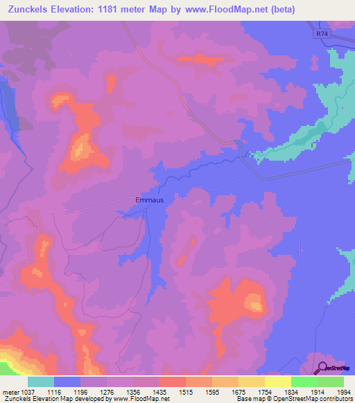 Zunckels,South Africa Elevation Map