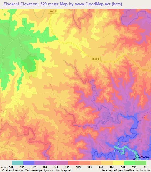 Zixekeni,South Africa Elevation Map