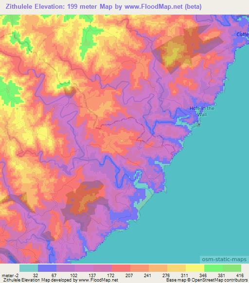 Zithulele,South Africa Elevation Map