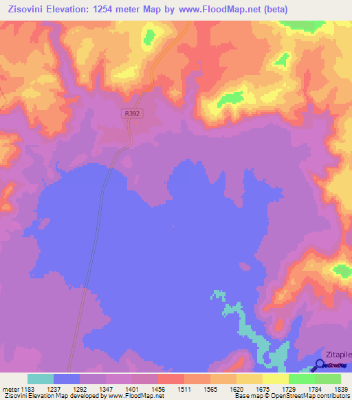 Zisovini,South Africa Elevation Map