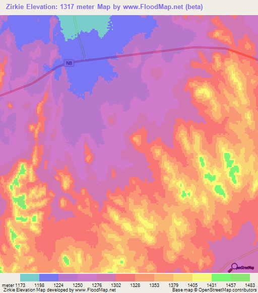 Zirkie,South Africa Elevation Map