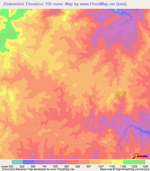 Zinkumbini,South Africa Elevation Map