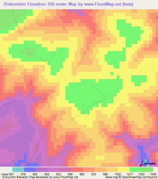 Zinkumbini,South Africa Elevation Map