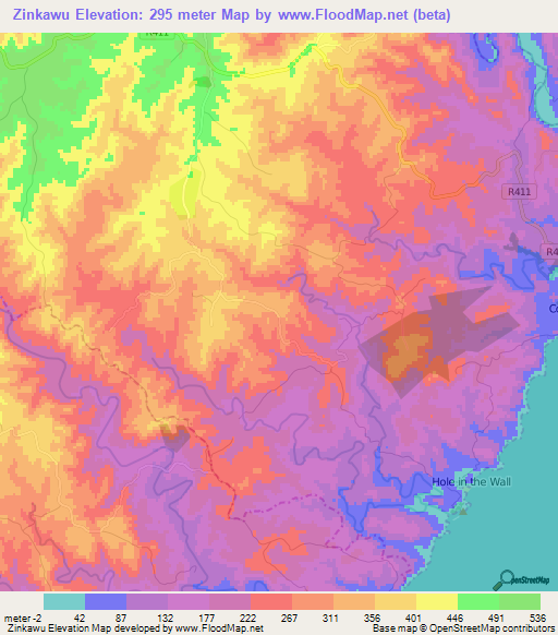 Zinkawu,South Africa Elevation Map