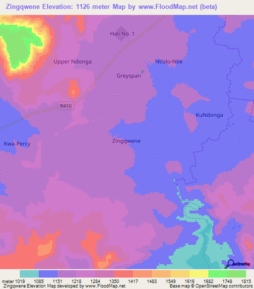 Zingqwene,South Africa Elevation Map