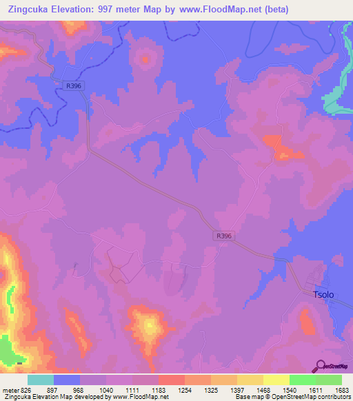 Zingcuka,South Africa Elevation Map