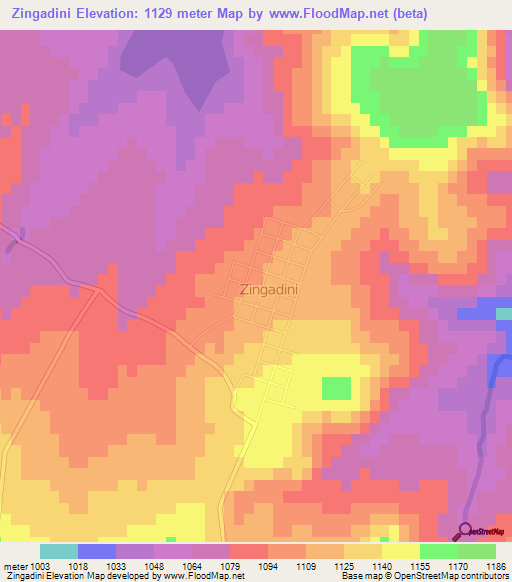 Zingadini,South Africa Elevation Map