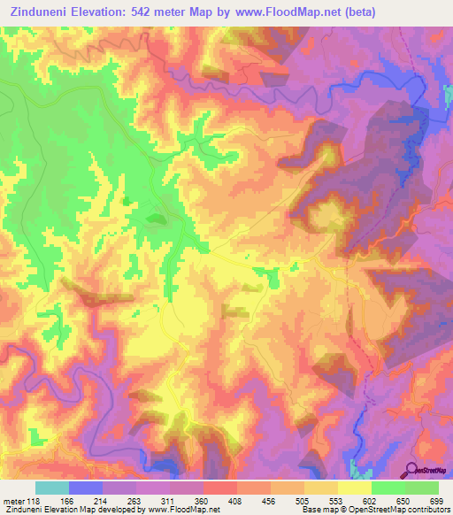 Zinduneni,South Africa Elevation Map