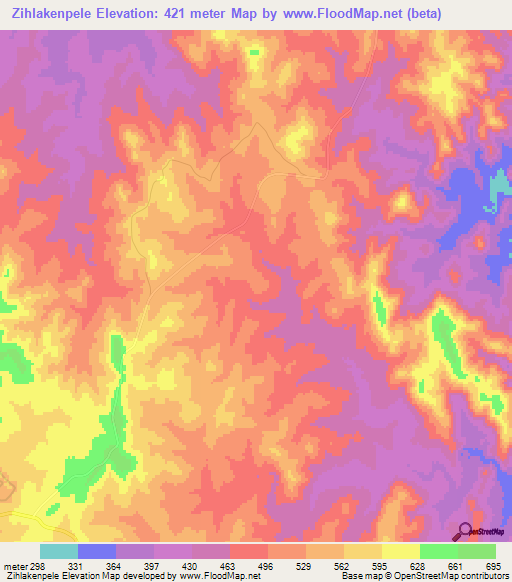 Zihlakenpele,South Africa Elevation Map