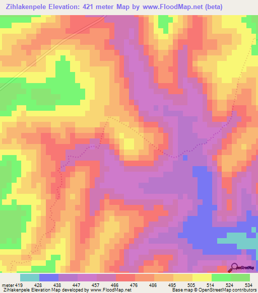 Zihlakenpele,South Africa Elevation Map