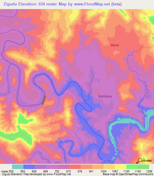 Zigudu,South Africa Elevation Map