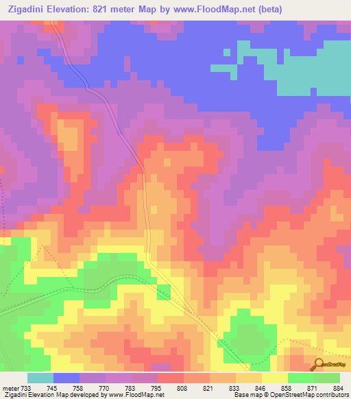 Zigadini,South Africa Elevation Map