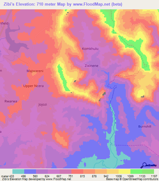 Zibi's,South Africa Elevation Map