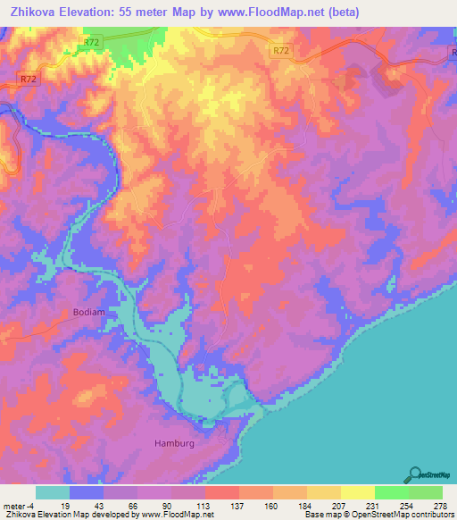 Zhikova,South Africa Elevation Map