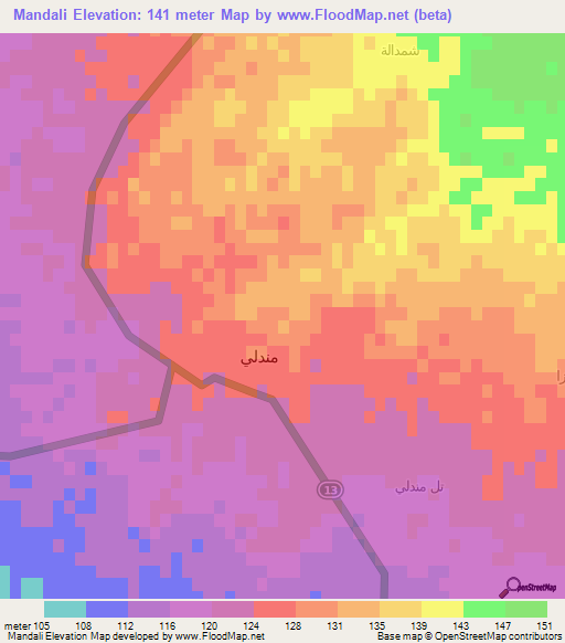 Mandali,Iraq Elevation Map