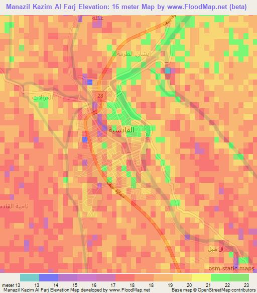 Manazil Kazim Al Farj,Iraq Elevation Map