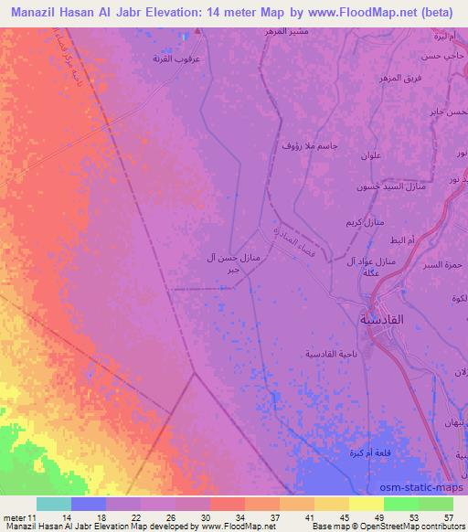 Manazil Hasan Al Jabr,Iraq Elevation Map