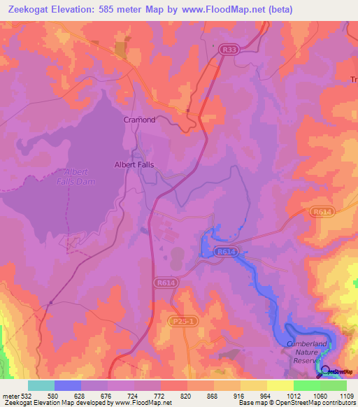 Zeekogat,South Africa Elevation Map