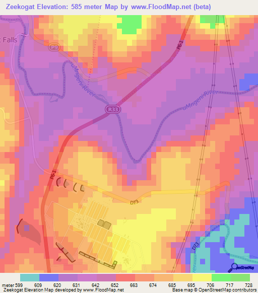 Zeekogat,South Africa Elevation Map