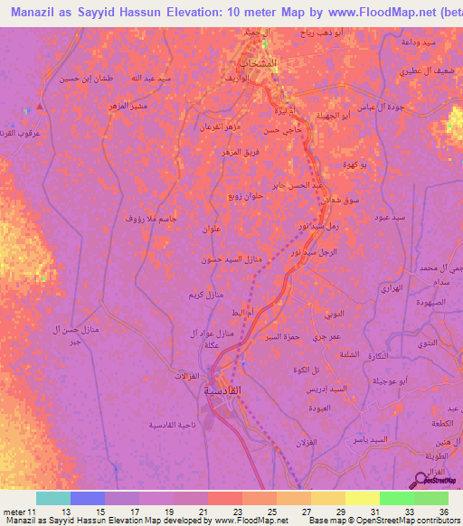 Manazil as Sayyid Hassun,Iraq Elevation Map