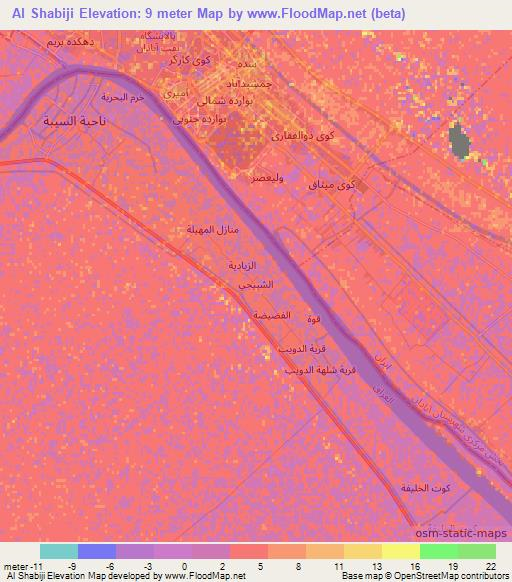 Al Shabiji,Iraq Elevation Map