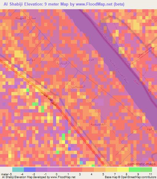 Al Shabiji,Iraq Elevation Map