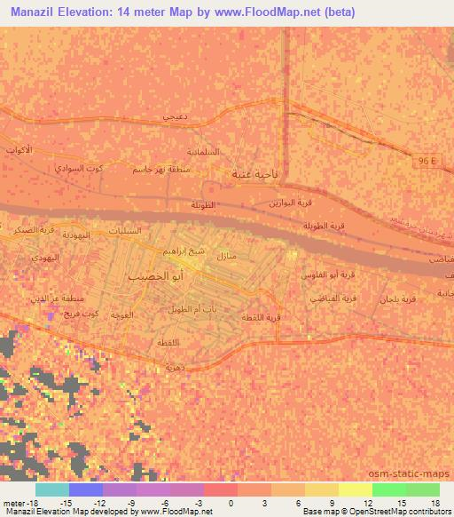 Manazil,Iraq Elevation Map