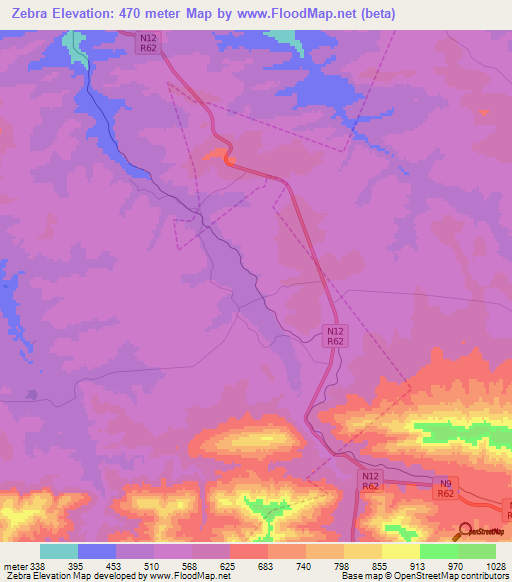 Zebra,South Africa Elevation Map