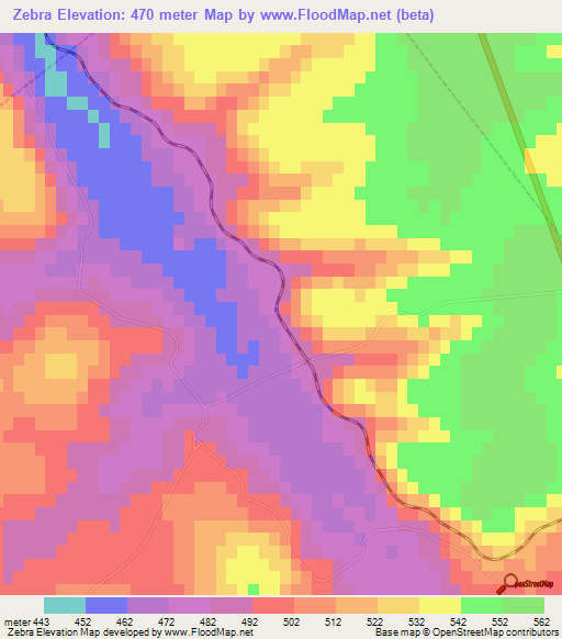 Zebra,South Africa Elevation Map