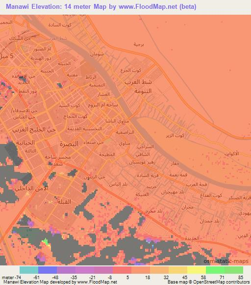 Manawi,Iraq Elevation Map