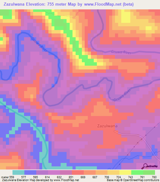 Zazulwana,South Africa Elevation Map